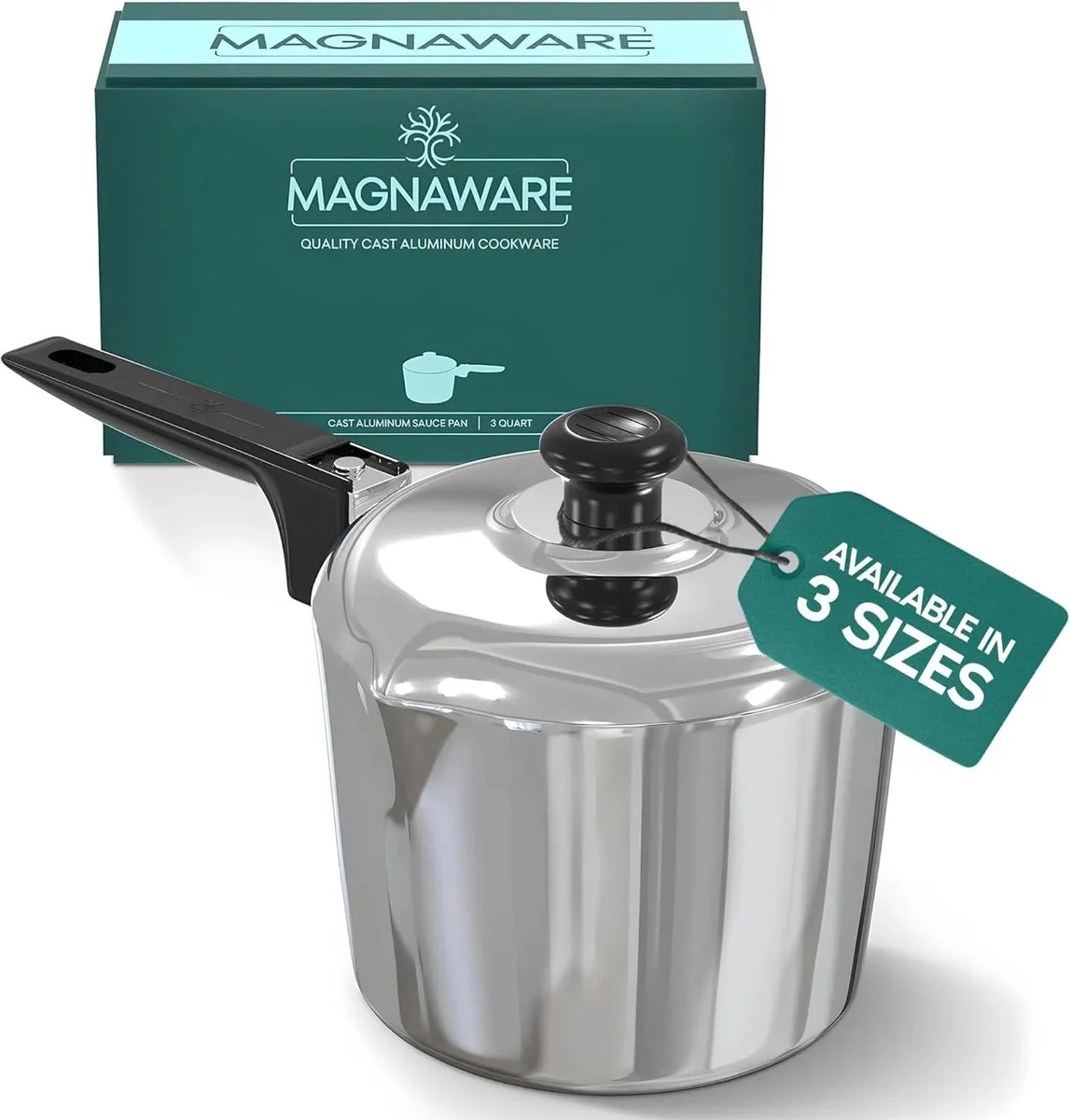 MAGNAWARE 3 Qt Cast Aluminum Sauce Pan with Lid - Medium Cooking Pot
