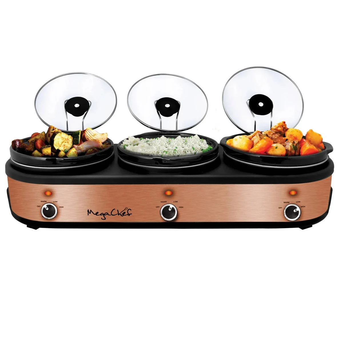 Megachef Triple Slow Cooker and Buffet Server - Brushed Copper