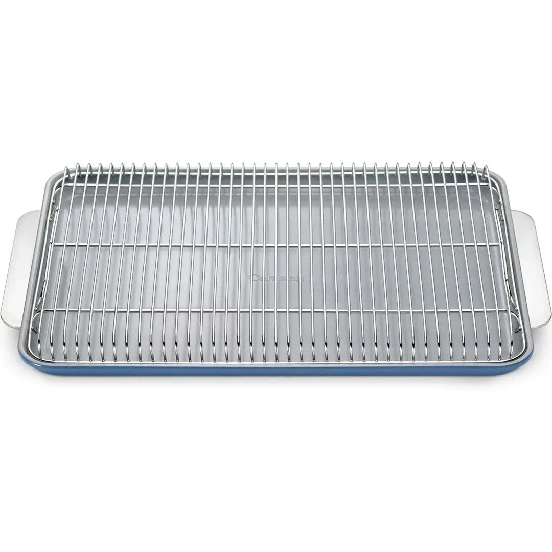 Caraway 2-Piece Ceramic Baking Sheet and Cooling Rack Cookware Set - Slate