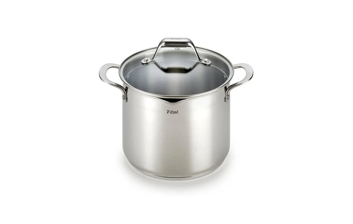 T-fal 6qt Stock Pot with Lid, Simply Cook Stainless Steel Cookware: Soup & Pasta Pot, Tempered Glass Lid, Dishwasher-Safe