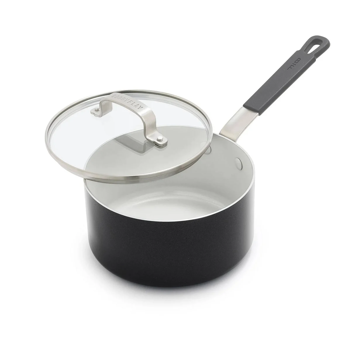 Bobby Flay 2.54qt Ceramic Nonstick Aluminum Sauce Pan with Lid Graphite Gray: Dishwasher-Safe, Lifetime Warranty
