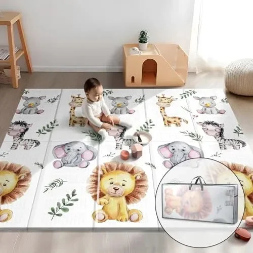 Noonkty Extra Large Foldable Baby Play Mat - Non-Toxic Waterproof Foam, 79x71 Anti-Slip Crawling Mat for Toddlers & Infants