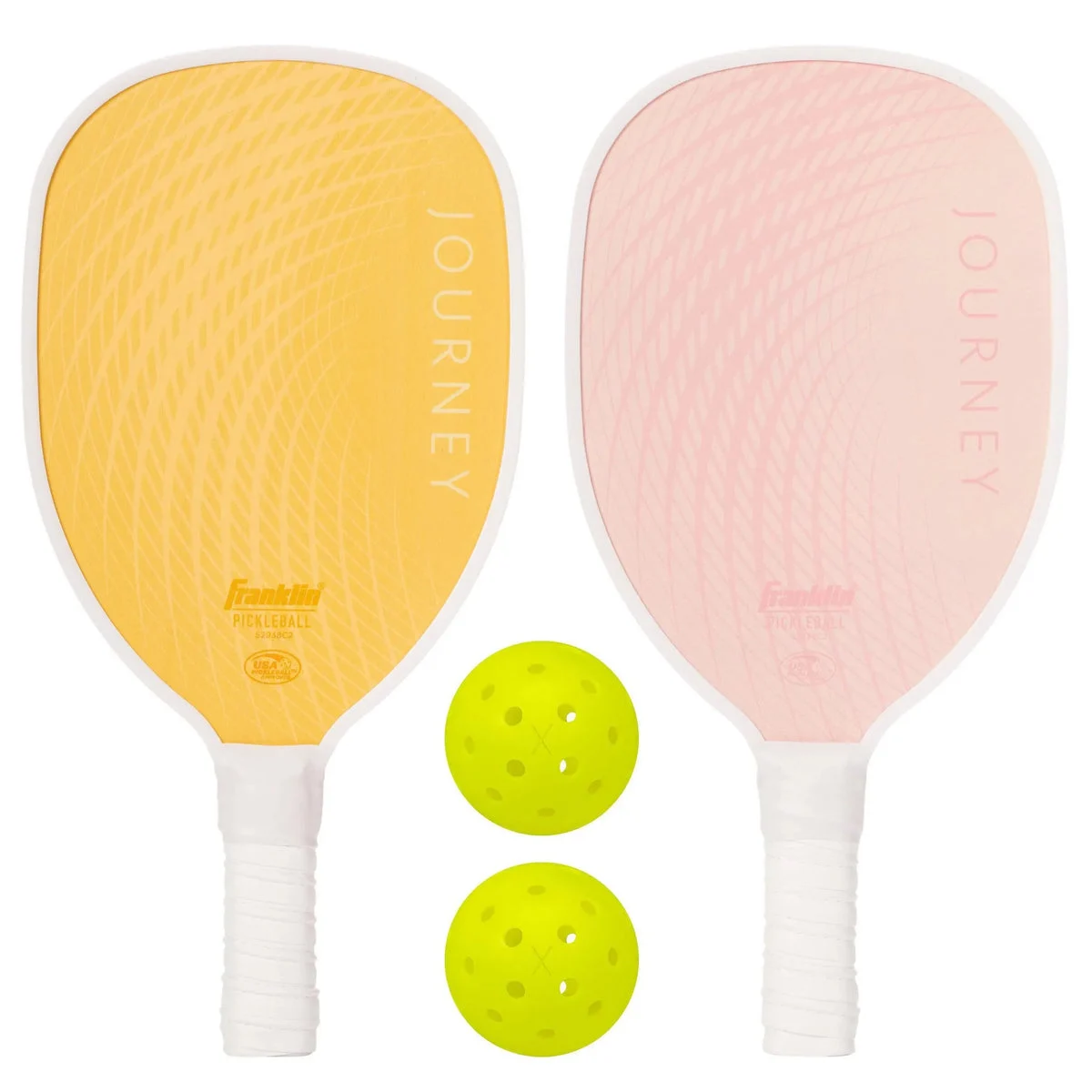 Franklin Sports 2 Player Wood Journey Pickleball Paddle and Ball Set - Yellow/Pink