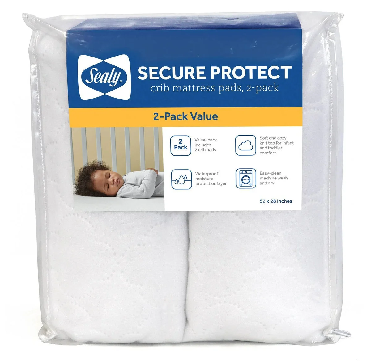 Sealy Secure Protect Waterproof Crib & Toddler Mattress Pads - 2pk
