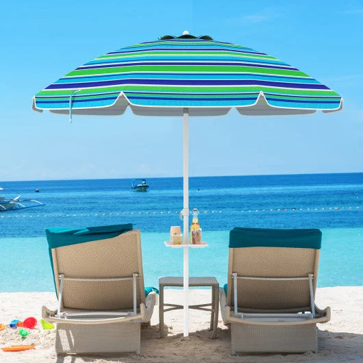 COSTWAY 7.2 Feet Portable Outdoor Beach Umbrella With Sand Anchor and Tilt Mechanism-Green