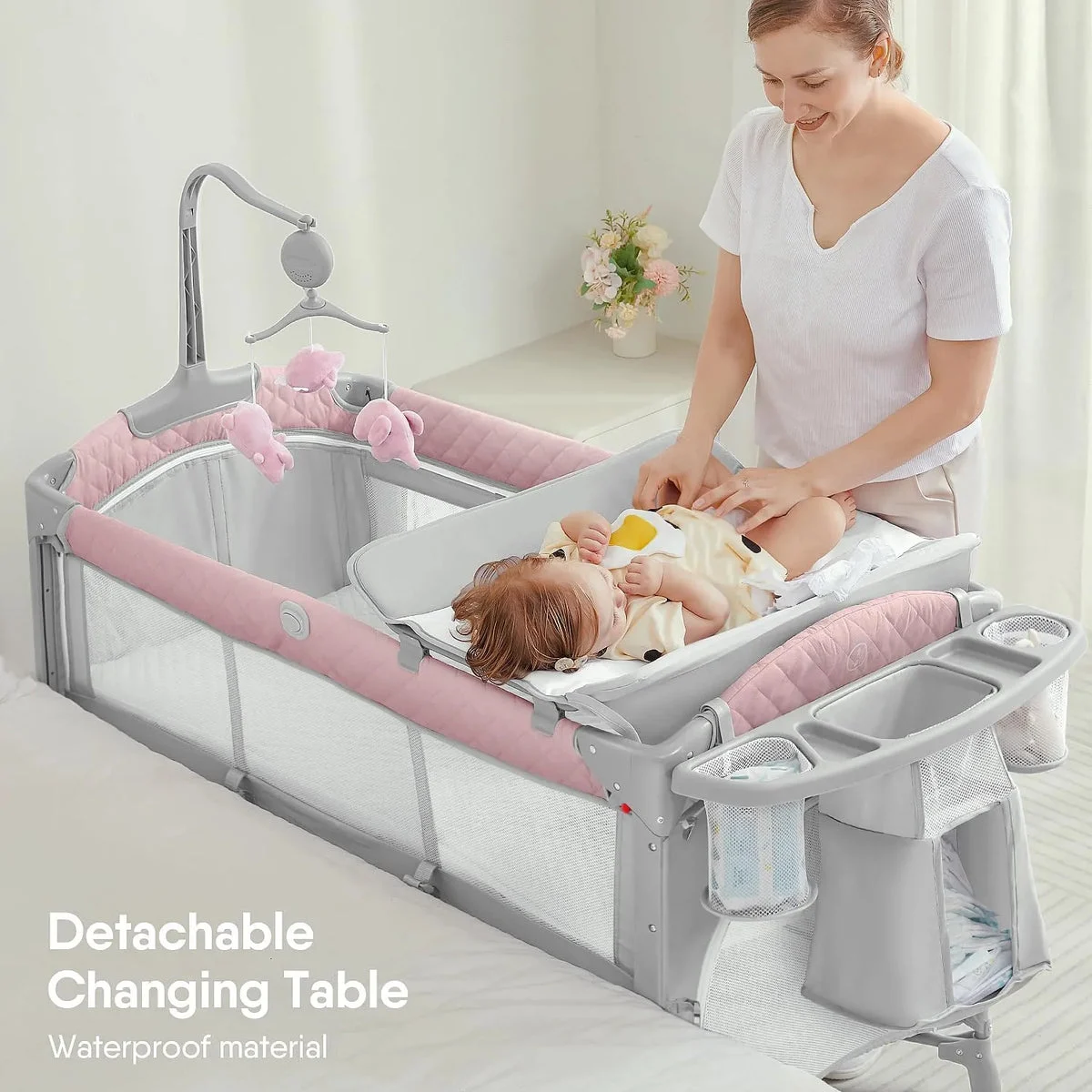 BabyBond Baby Bassinet Bedside Crib - Pink