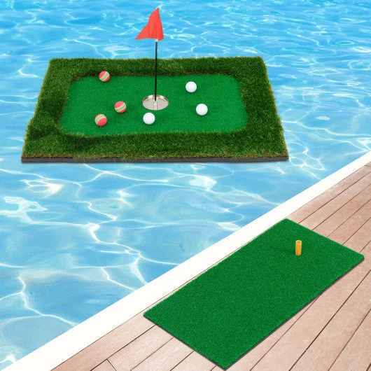 COSTWAY Floating Golf Green for Pool With 6 Golf Balls and Golf Flag