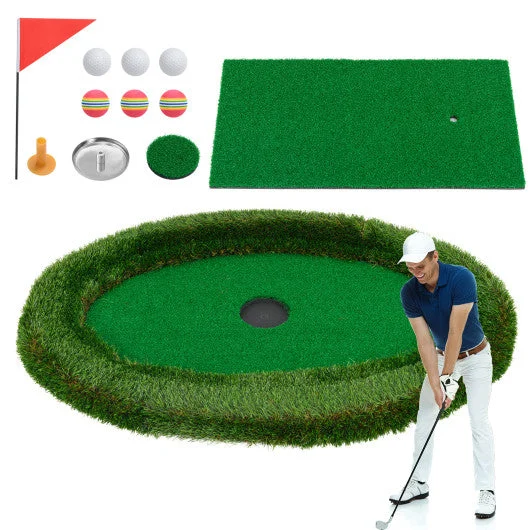 COSTWAY Floating Golf Green Oval Floating Chipping for Pool