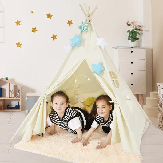COSTWAY Foldable Kids Canvas Teepee Play Tent