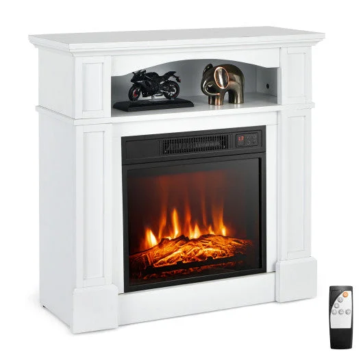 COSTWAY 18 Inch 1400W Electric TV Stand Fireplace With Shelf-White