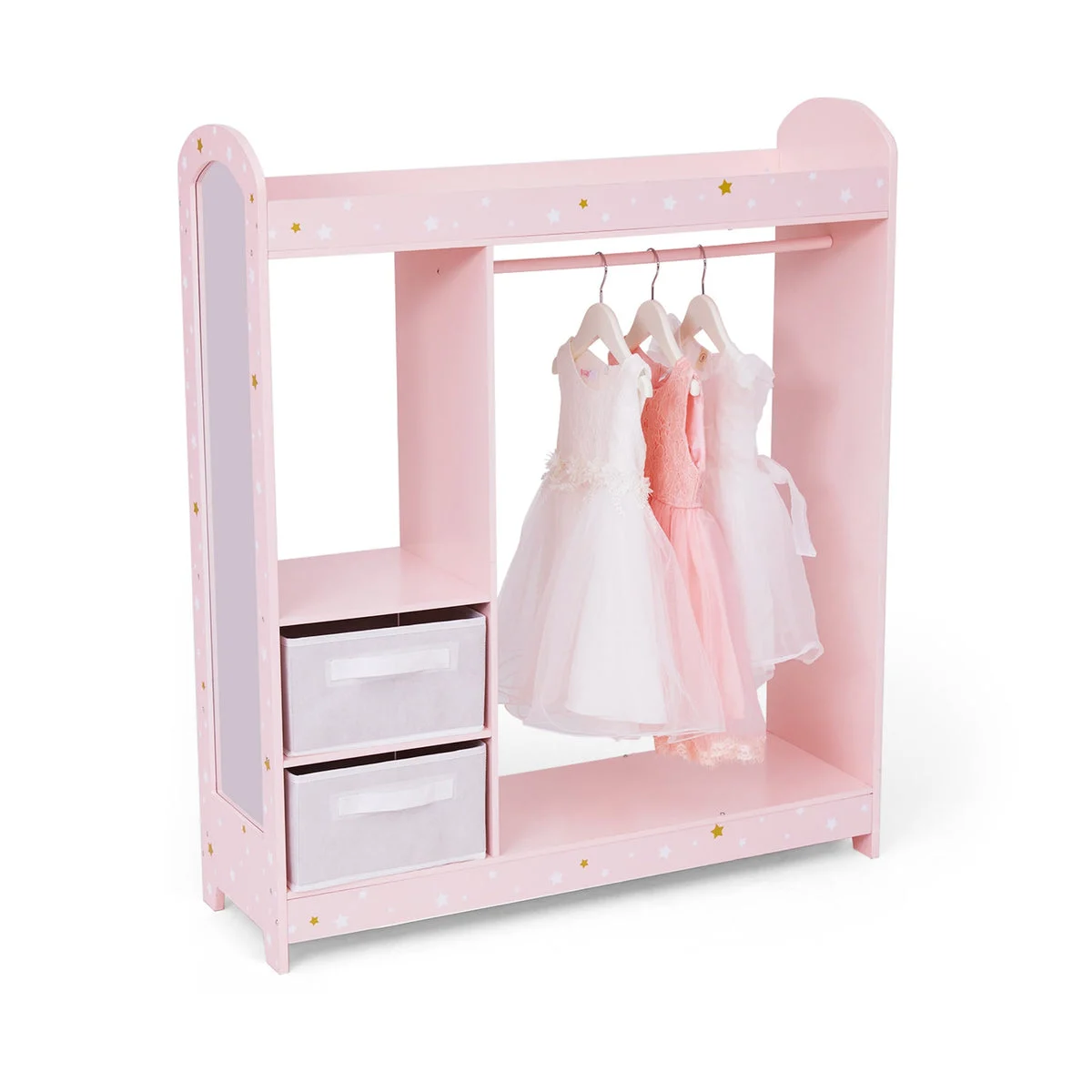 TEAMSON KIDS Fantasy Fields Kids Freestanding Jasmine Star Print Wooden Clothing Rack with Shelves and Storage Bins - Pink