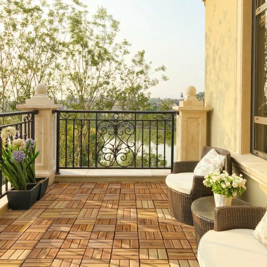 COSTWAY 27 Pieces 12 X 12 Inch Acacia Wood Interlocking Patio Deck Tile