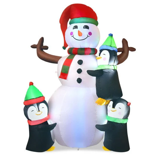 COSTWAY 6 Feet Christmas Quick Inflatable Snowman With Penguins