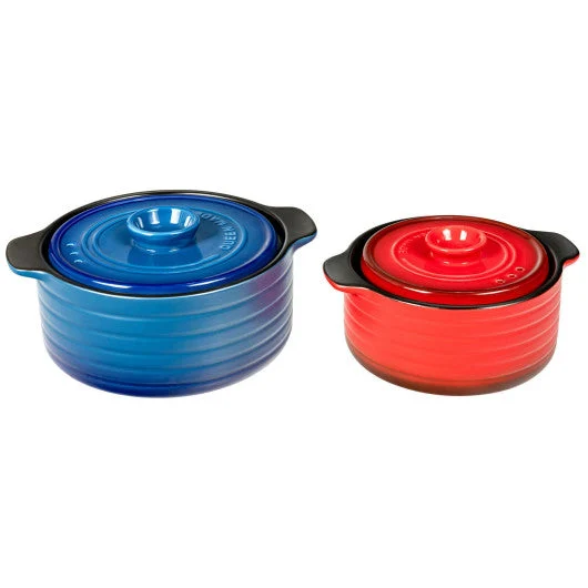 COSTWAY 2 Pieces Ceramic Cookware Set With Lid and Insulated Handle