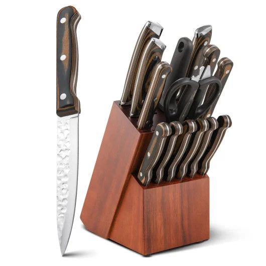 COSTWAY 15 Pieces Stainless Steel Knife Block Set With Ergonomic Handle