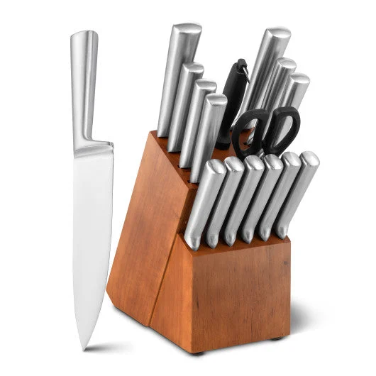 COSTWAY 16-Piece Stainless Steel Kitchen Knife Set With Sharpener