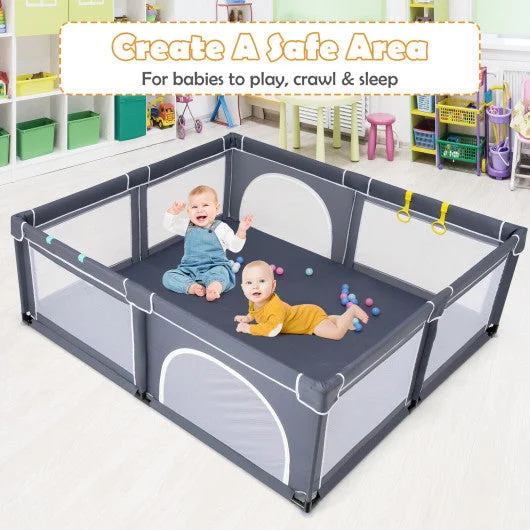 COSTWAY Large Infant Baby Playpen Safety Play Center Yard With 50 Ocean Balls-Dark Gray