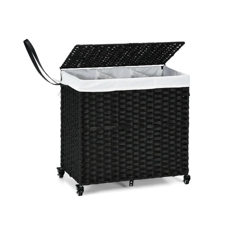 COSTWAY Laundry Hamper With Wheels and Lid-Black