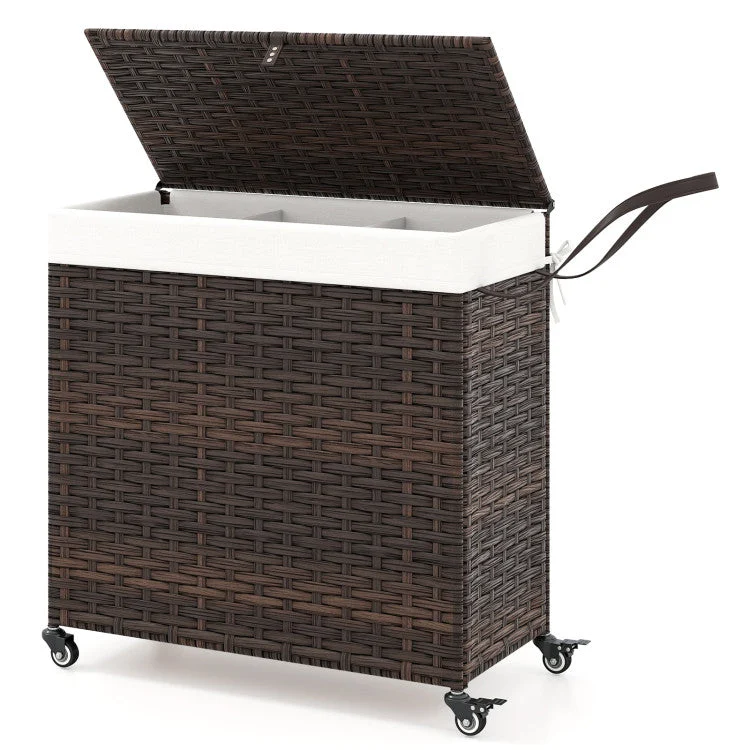 COSTWAY Laundry Hamper With Wheels and Lid-Brown
