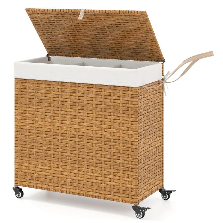 COSTWAY Laundry Hamper With Wheels and Lid-Natural