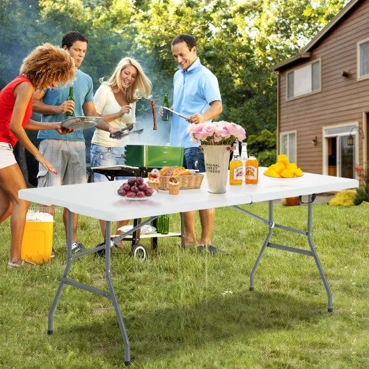 COSTWAY Portable Folding Camping Table With Carrying Handle for Picnic-White