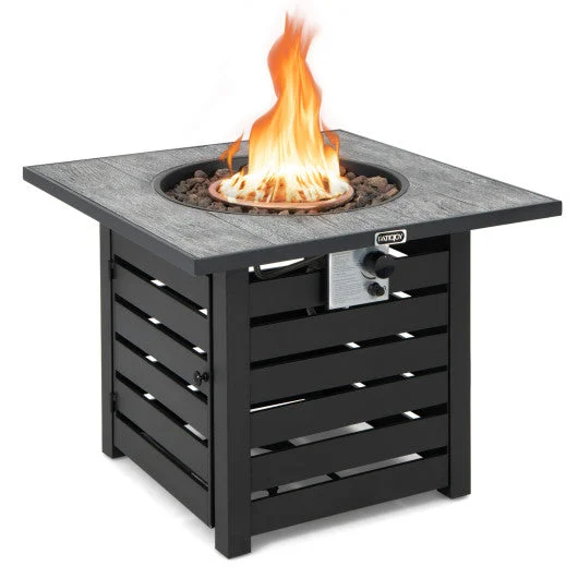 COSTWAY Square Propane Fire Pit Table With Lava Rocks and Rain Cover
