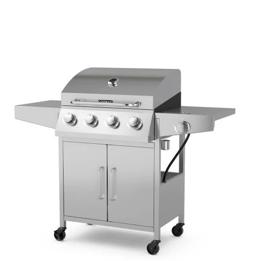 COSTWAY 50000BTU 5-Burner Propane Gas Grill With Side Burner and 2 Prep Tables-Silver
