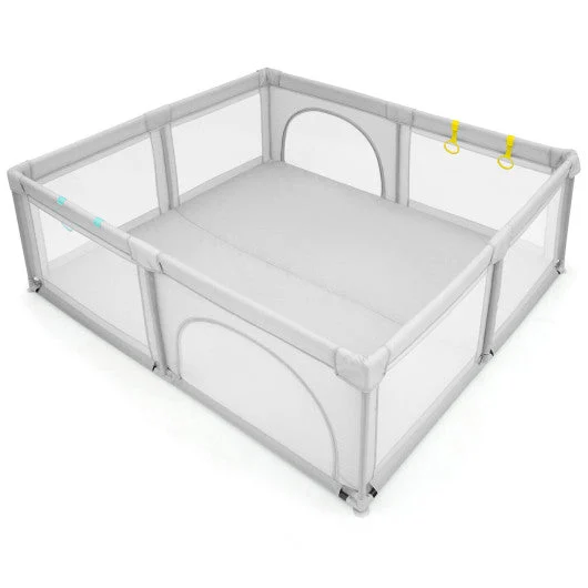 COSTWAY Large Infant Baby Playpen Safety Play Center Yard With 50 Ocean Balls-Gray