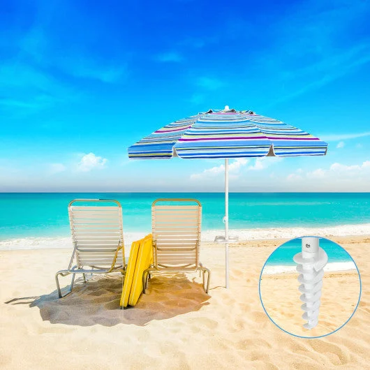 COSTWAY 7.2 Feet Portable Outdoor Beach Umbrella With Sand Anchor and Tilt Mechanism-Blue