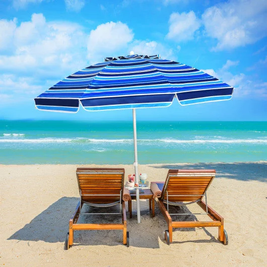 COSTWAY 7.2 Feet Portable Outdoor Beach Umbrella With Sand Anchor and Tilt Mechanism-Navy