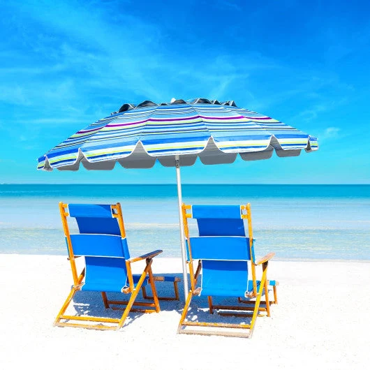 COSTWAY 8FT Portable Beach Umbrella With Sand Anchor and Tilt Mechanism for Garden and Patio-Blue