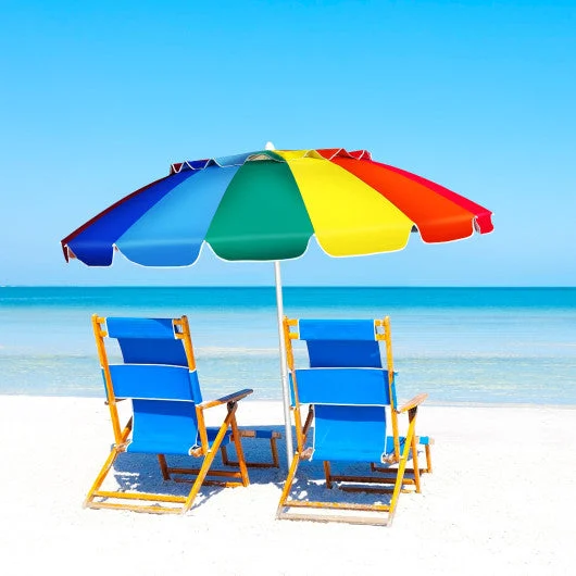 COSTWAY 8FT Portable Beach Umbrella With Sand Anchor and Tilt Mechanism for Garden and Patio-Multicolor