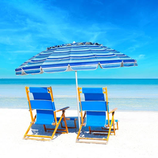 COSTWAY 8FT Portable Beach Umbrella With Sand Anchor and Tilt Mechanism for Garden and Patio-Navy