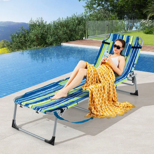 COSTWAY 5-Position Outdoor Folding Chaise Lounge Chair-Blue and Green