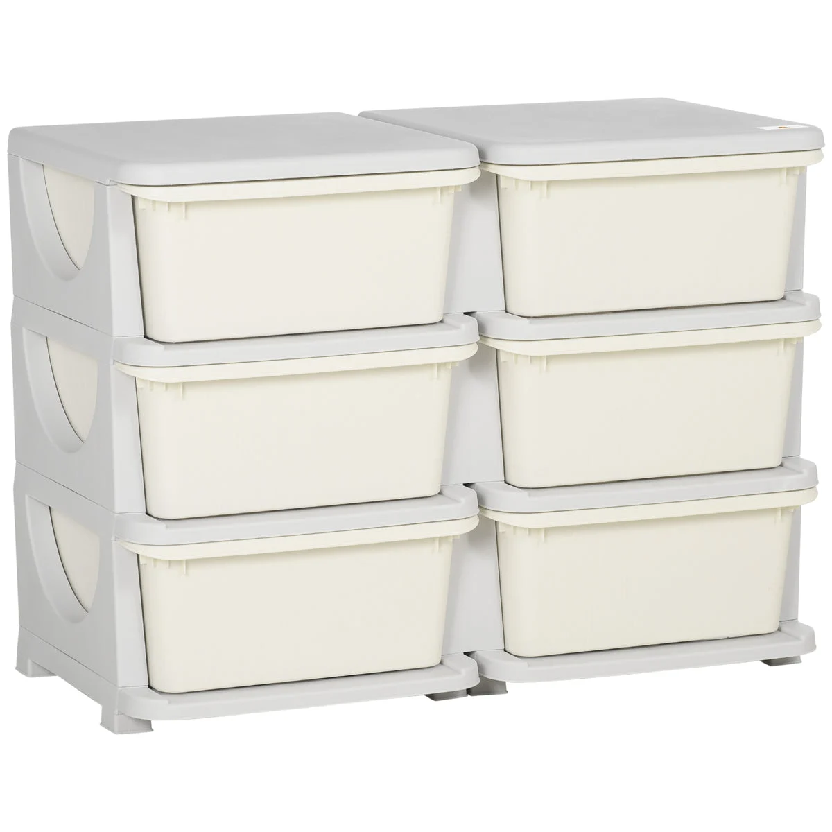 Qaba 3 Tier Kids Storage Unit, Toy Organizers and Storage with 6 Drawer Chest for Kids Bedroom Nursery Kindergarten Living Room for Boys Girls Toddlers, Cream White