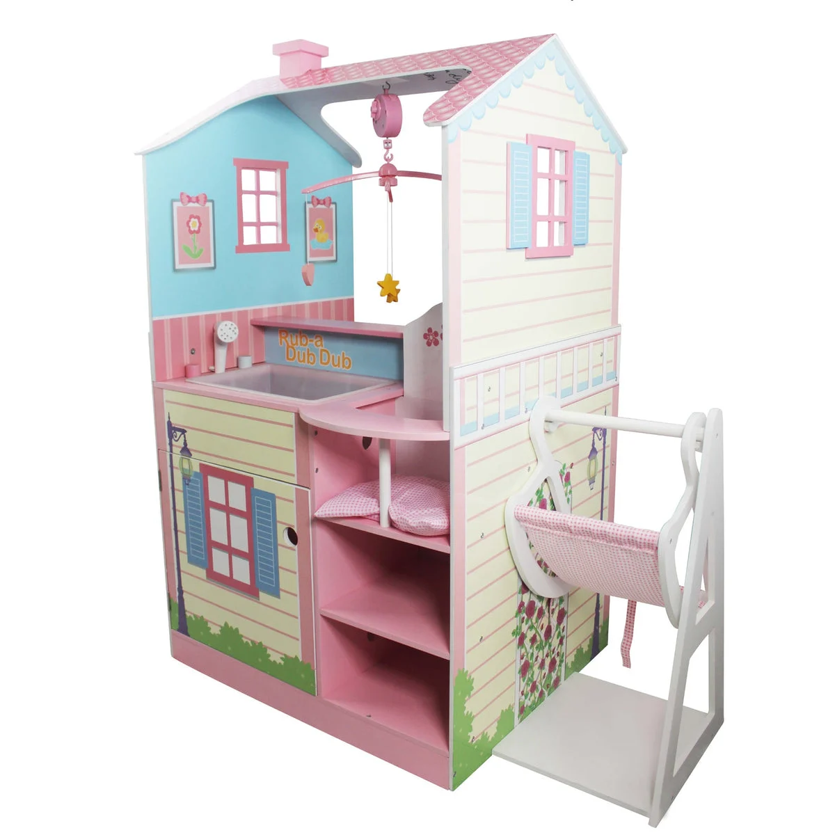 TEAMSON KIDS Olivia's Little World Baby Doll Changing Station Dollhouse with Storage - Multicolor