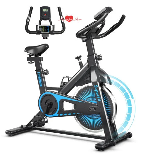 COSTWAY Indoor Silent Belt Drive Adjustable Resistance Cycling Stationary Bike-Blue