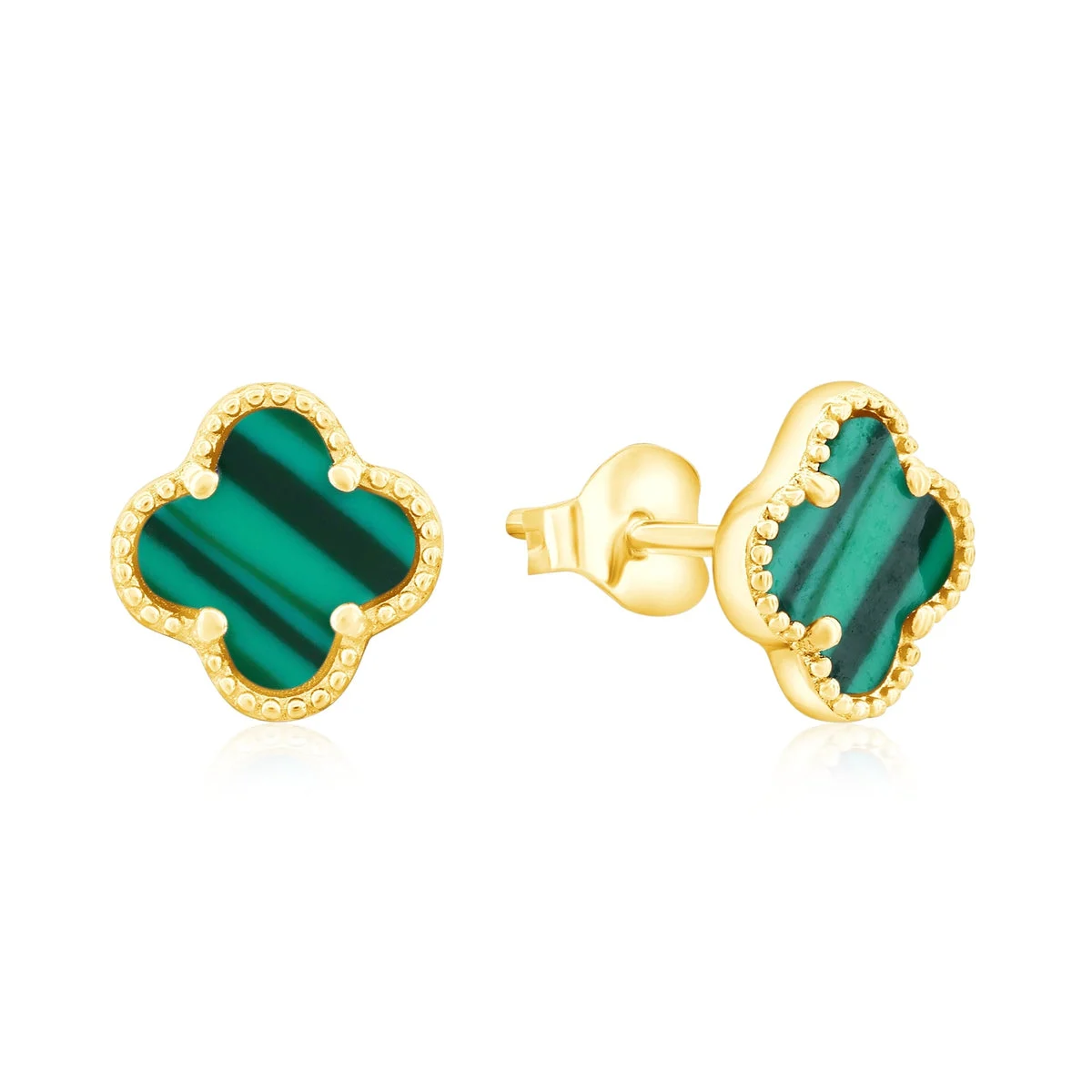 Donatello Gian Green Malachite Clover Studs - Sterling Silver