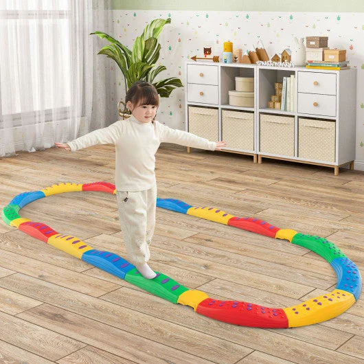 COSTWAY Colorful Kids Wavy Balance Beam With Textured Surface and Non-Slip Foot Pads-Multicolor