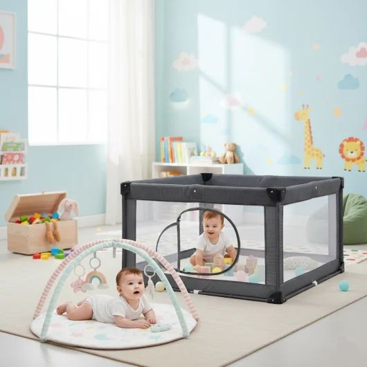 COSTWAY Baby Play Gym and Large Playpen Set