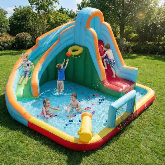 COSTWAY 6-in-1 Inflatable Water Slide Park With 750W Blower for Yard