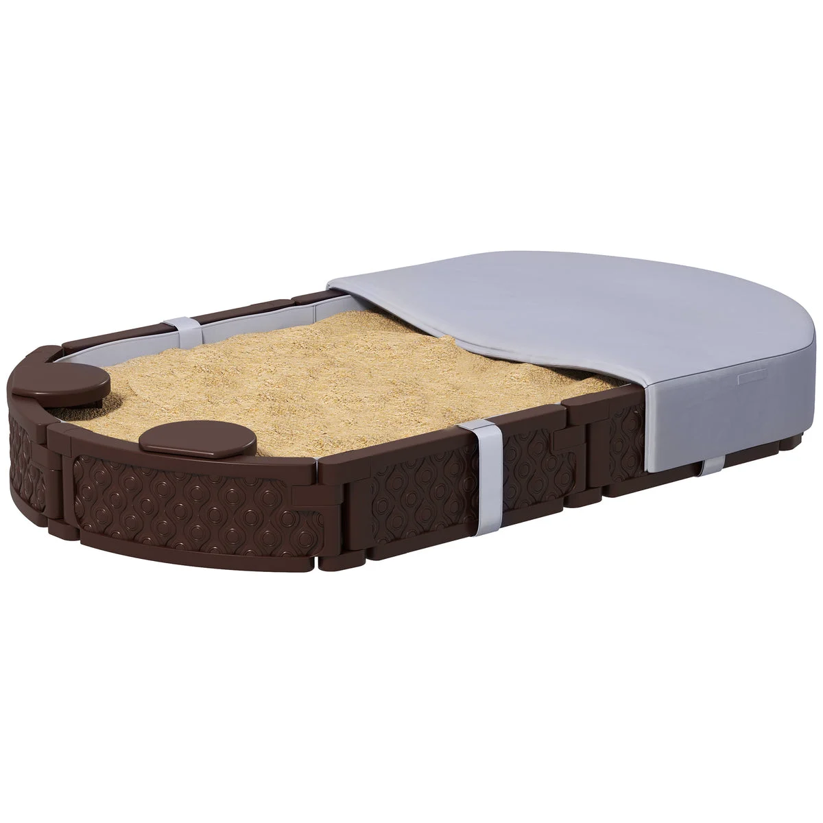 Qaba Kids Sandbox with Cover, 4 Corner Seats, Bottom Liner for Backyard, Garden, Outdoor, 71