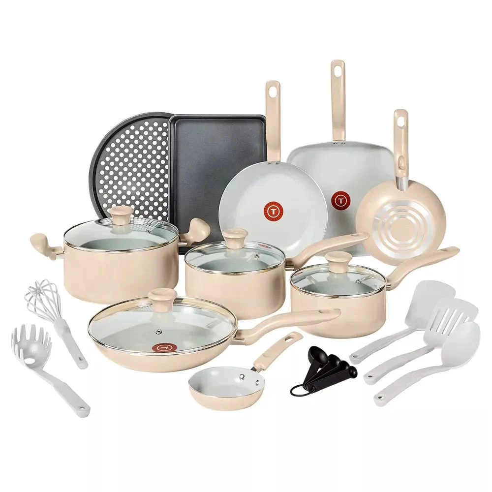 T-Fal Simply Cook 20pc Ceramic Nonstick Cookware Set - Beige