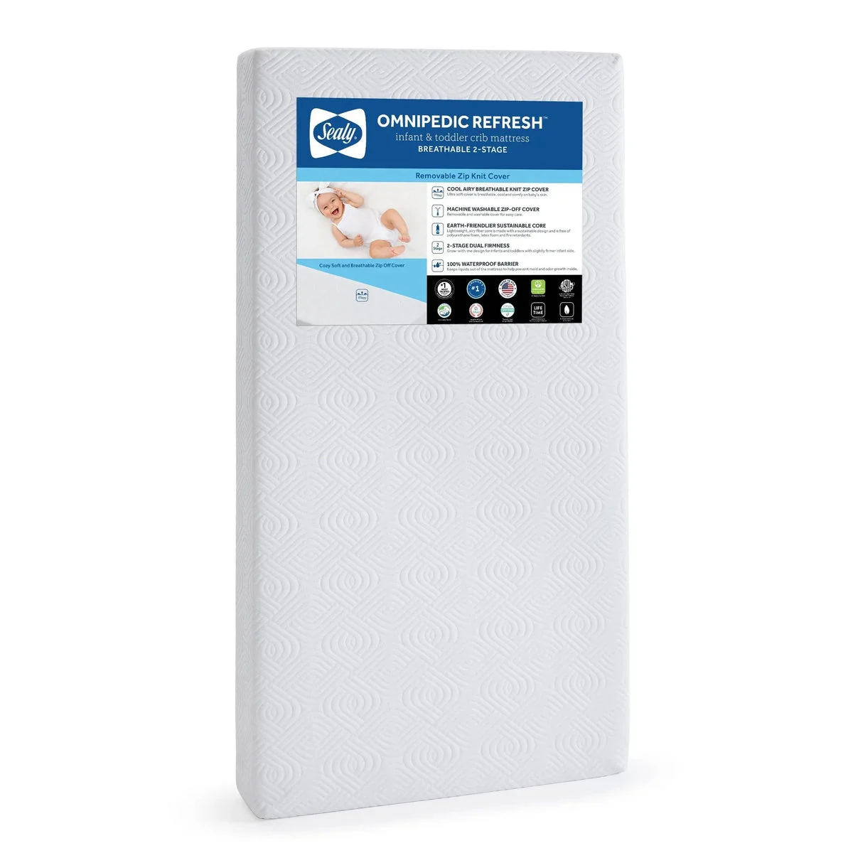 Sealy OmniPedic Refresh Breathable Knit 2-Stage Crib Mattress - Off White
