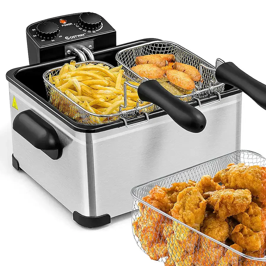Costway Electric Deep Fryer 5.3QT/21-Cup 1700W w/ Triple Basket - Black/Silver