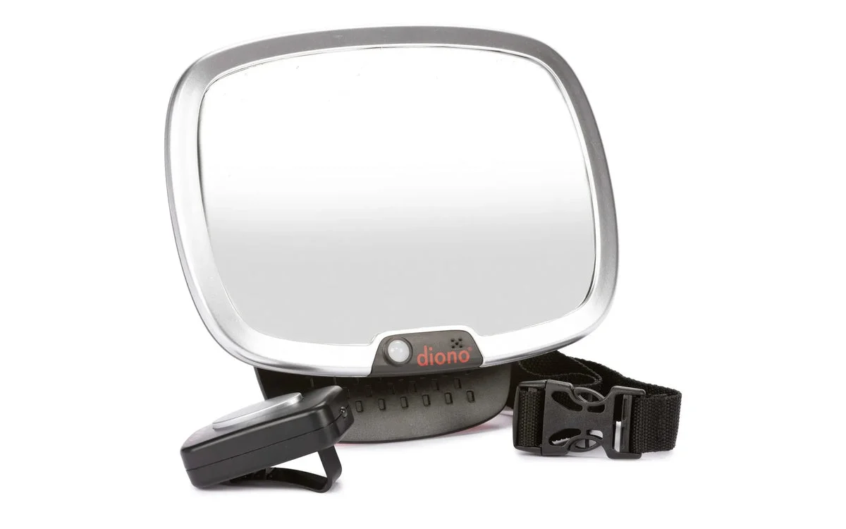 Diono Easy View Plus Baby Car Mirror with Light, For Rear Facing Infant with 360 Rotation, Silver