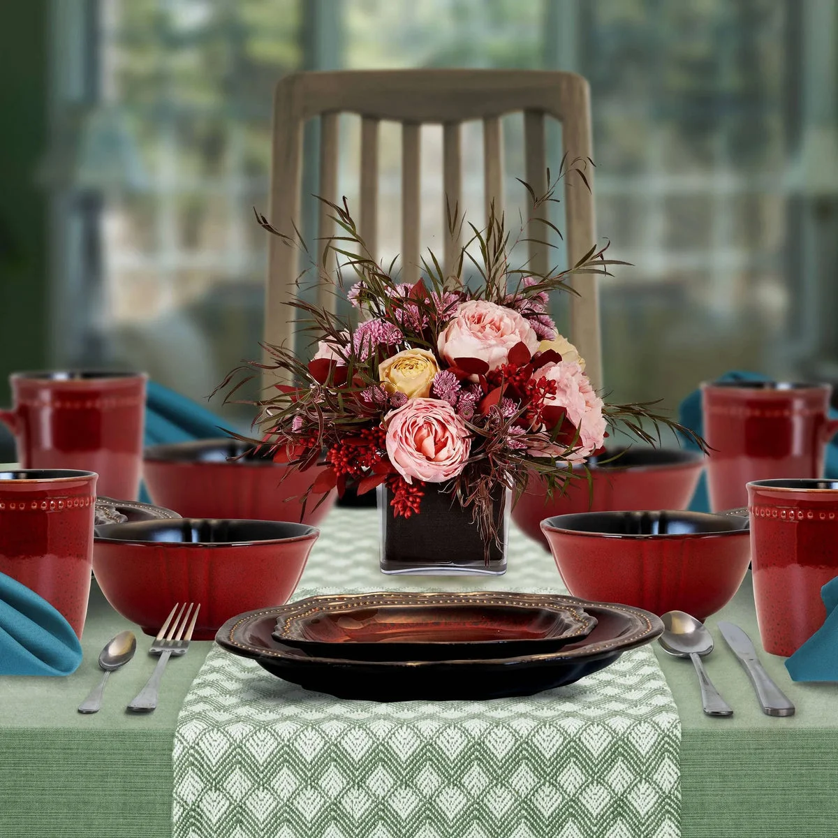 Elama 16pc Stoneware Dinnerware Set - Ruby Lagoon