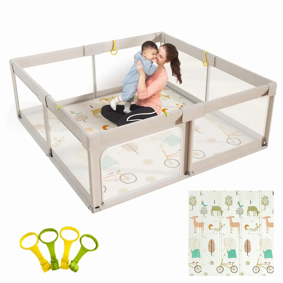 Mloong Baby Playpen with Mat,