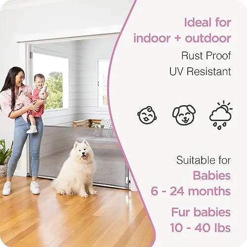 Perma Child Safety 71 in. Wide X 33 in. Tall Gray Retractable Baby Gate