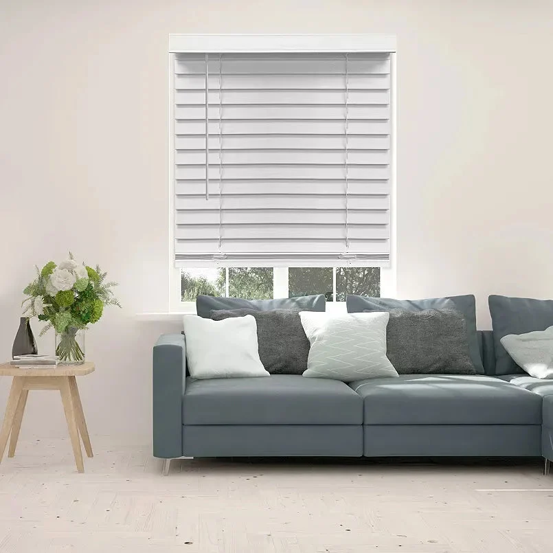 Unbranded Cordless 2in Faux Wood Blinds - 64-in Drop, 31.5-in Wide
